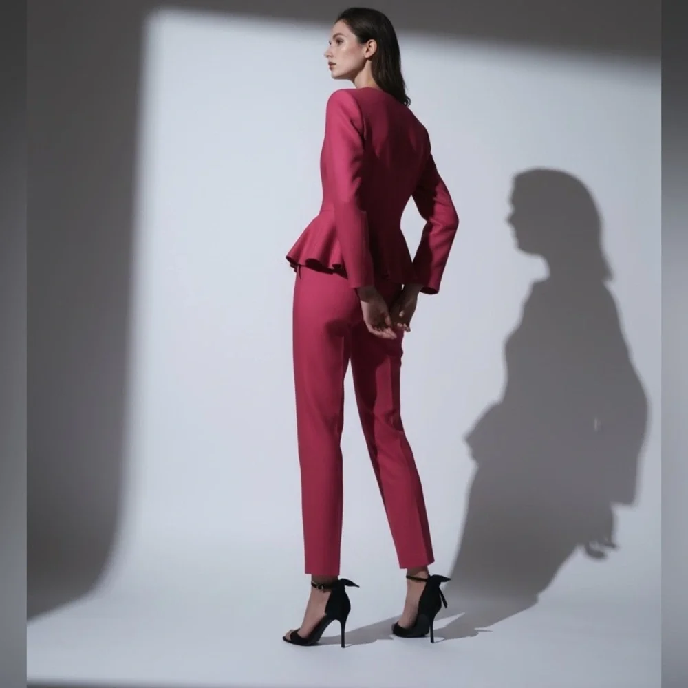 NWT Zara Linen Blend Slim Straight Pants in Fuchsia Pink Size S